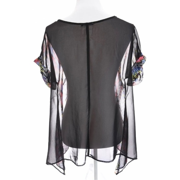 Cha Cha Vente Colorful Aztec Geometic Sheer Asymmetrical Top Blouse Womens Sz M - Picture 6 of 10